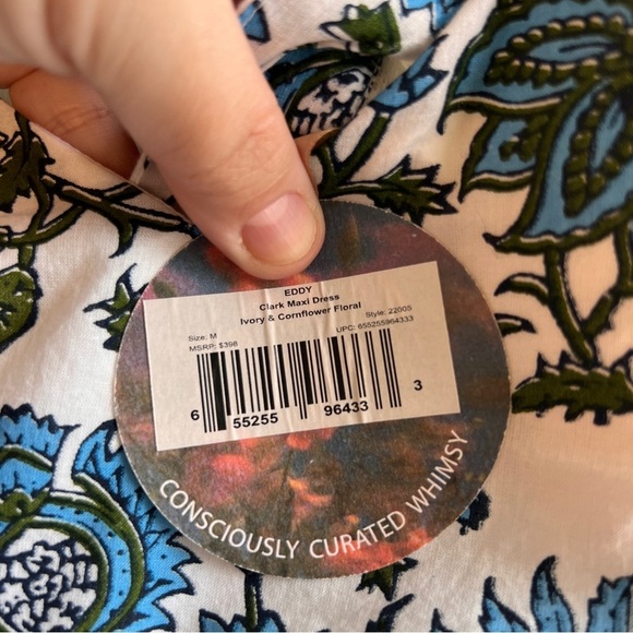 Eddy Clark Floral Maxi Boho Dress Medium Blue & White NWT - Picture 9 of 13